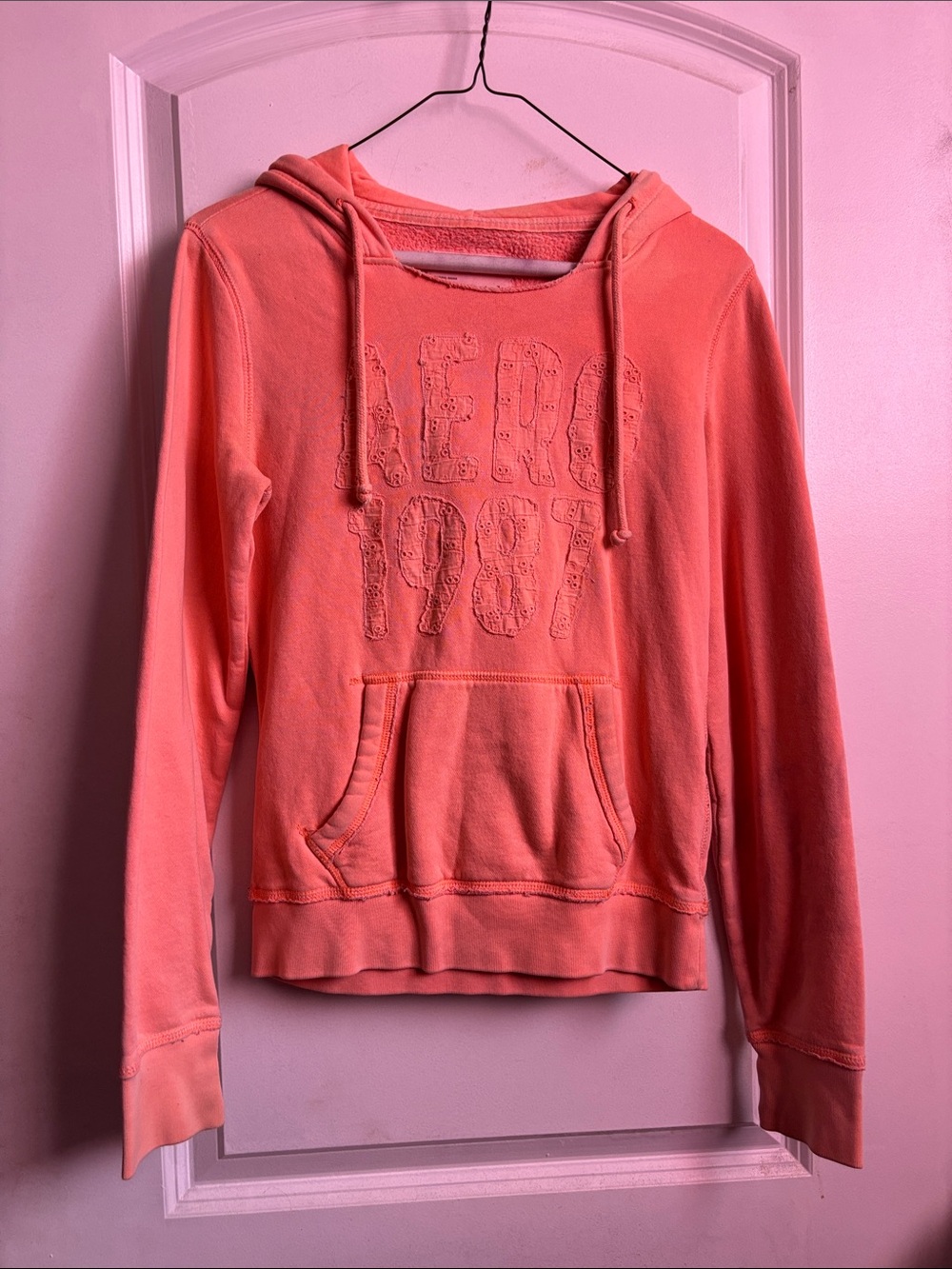 Aeropostale Coral Pullover Hoodie with Embroidered Logo